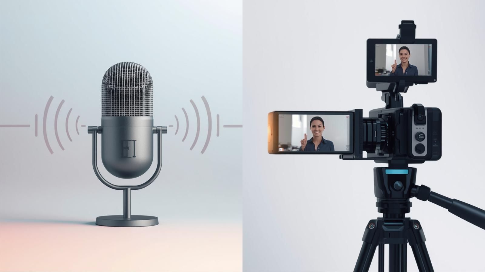 Audio vs video reviews comparison showing microphone for audio testimonials and camera for video testimonials used by businesses